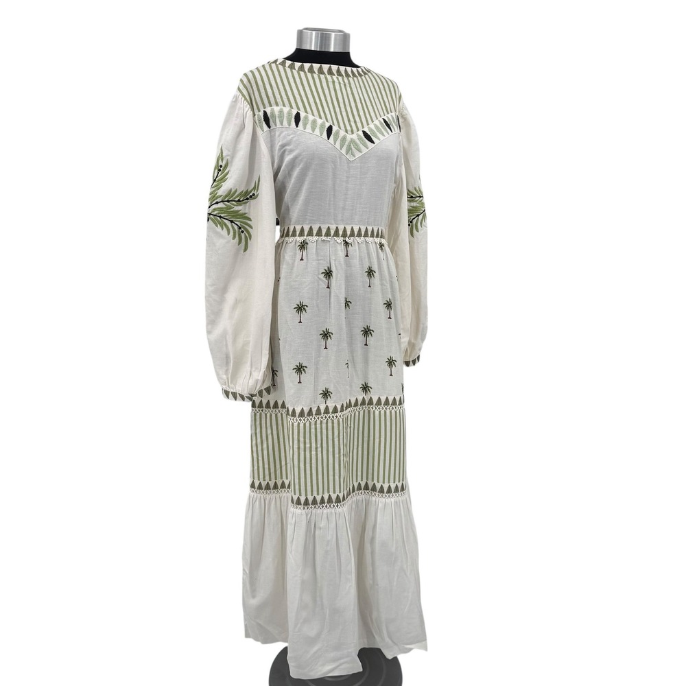 Farm Rio Milian Branco Farm Palm Tree Embroidered Maxi Dress Boho Women's Large - Picture 3 of 16